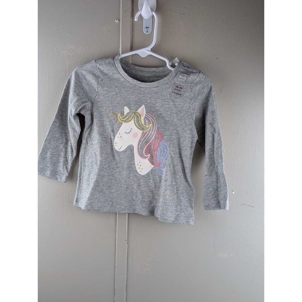 Baby Gap Toddler Girls Gray Unicorn Long Sleeve Graphic T-Shirt 18-24 Months NWT